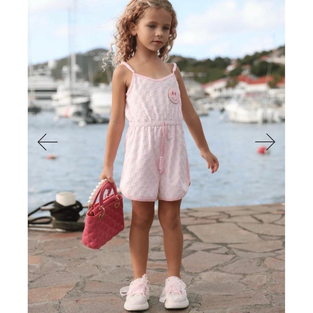Lola + the boys CHECKERED EMOJI ROMPER girls 8